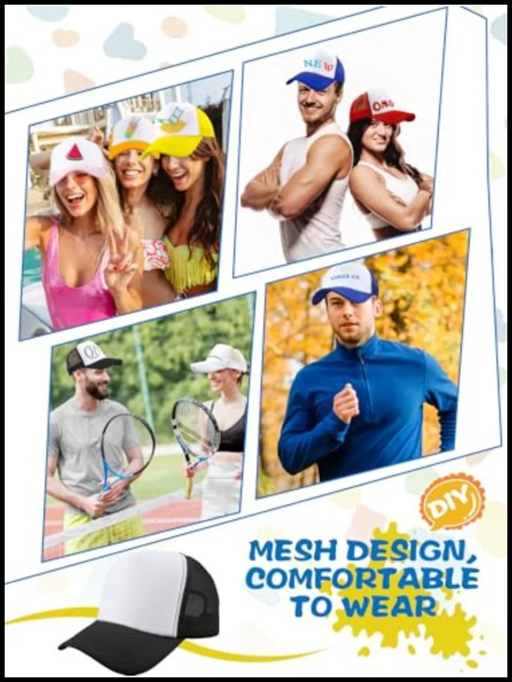 50 Pcs Blank Mesh Trucker Hats DIY Sublimation Baseball Caps for Adults
